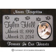 Paw prints and a ceramic steel photo of Tyler offer a lasting memorial for this beloved dog.