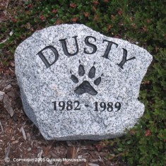 Adding Dusty's paw print on this rustic piece of natural stone is another way to remember him forever.